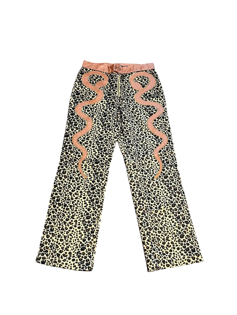 Jaded London Leopard Print Pants with Pink Snake Appliqué